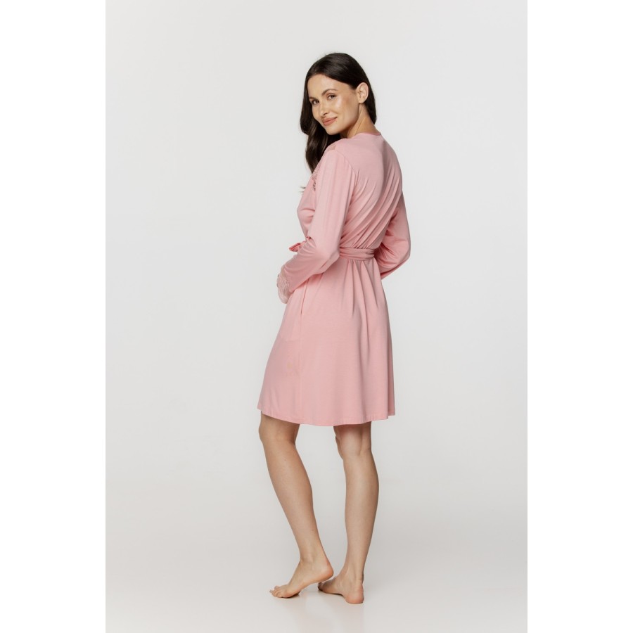 Deshabillé corto micromodal encaje puños rosa gris Coemi